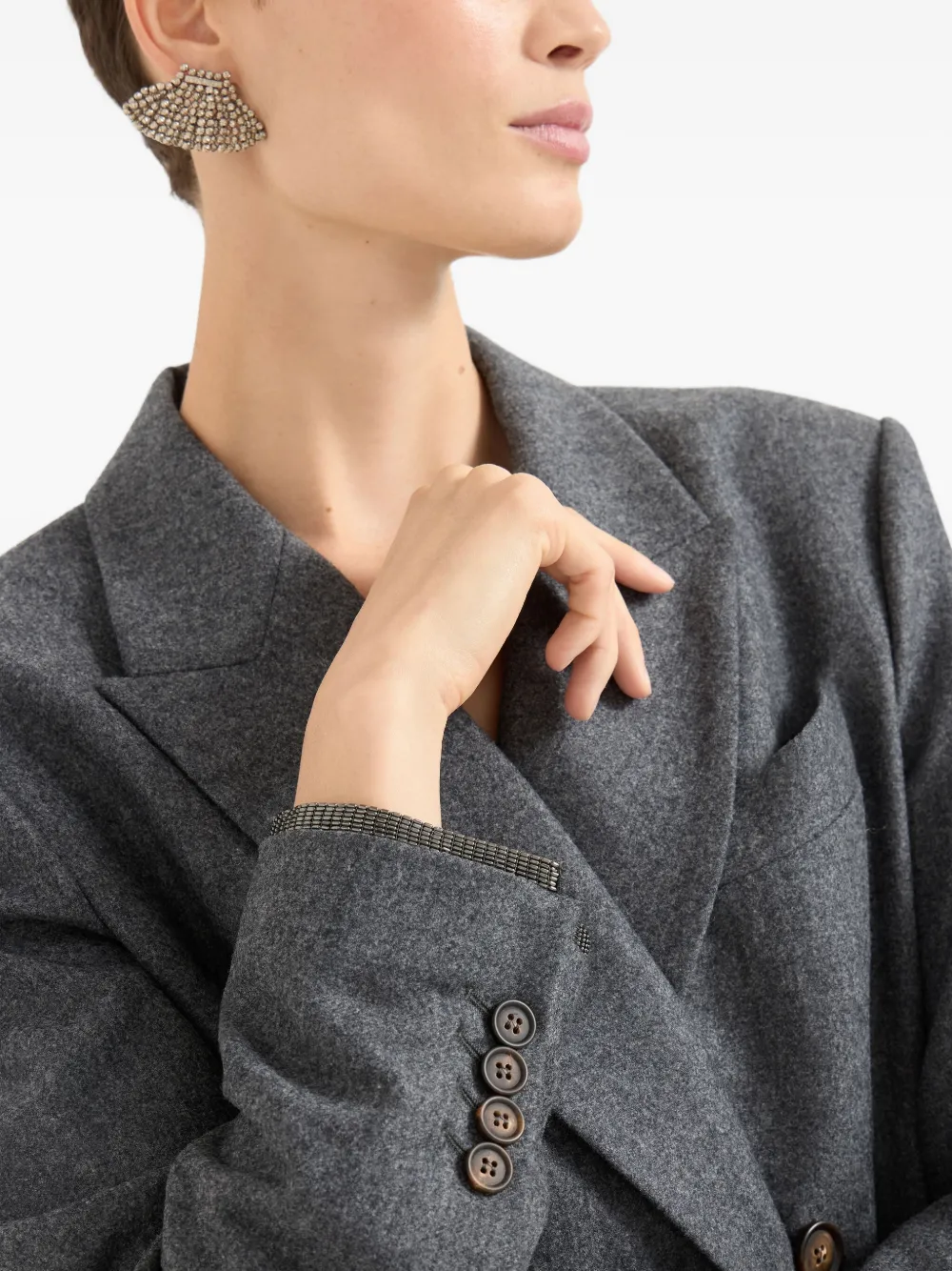 Brunello Cucinelli Flannel Blazer Dress With Monili In Gray