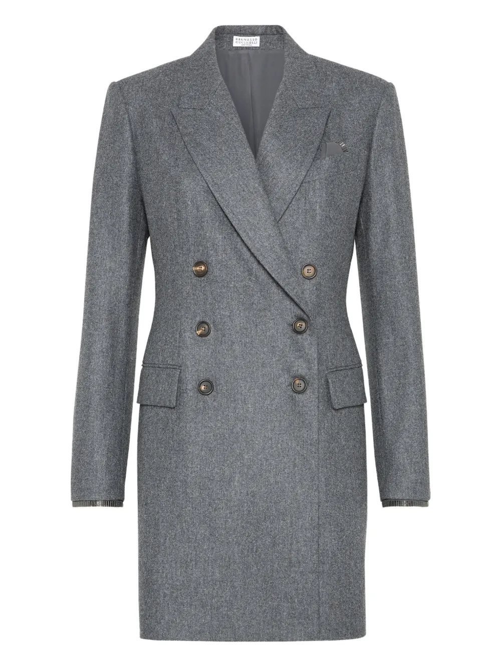 Brunello Cucinelli Flannel Blazer Dress With Monili In Gray