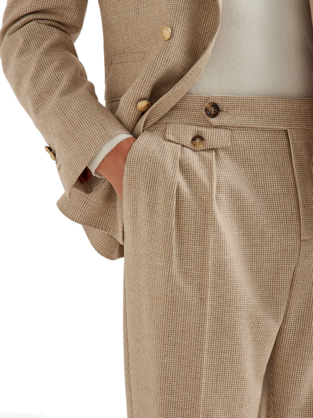 Brunello Cucinelli Broek met pied-de-poule print Beige