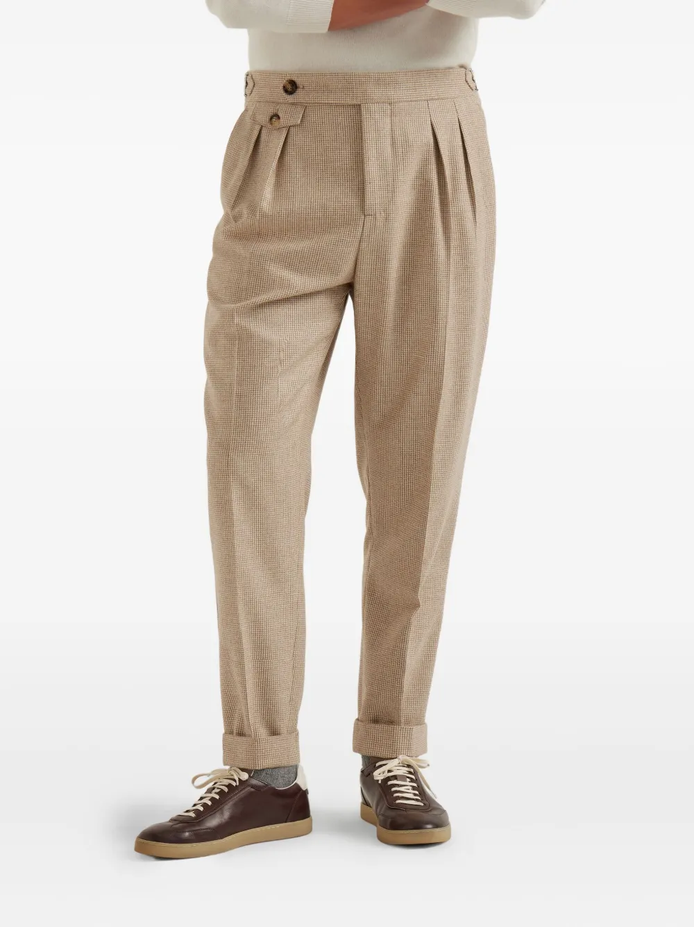 Brunello Cucinelli Broek met pied-de-poule print Beige