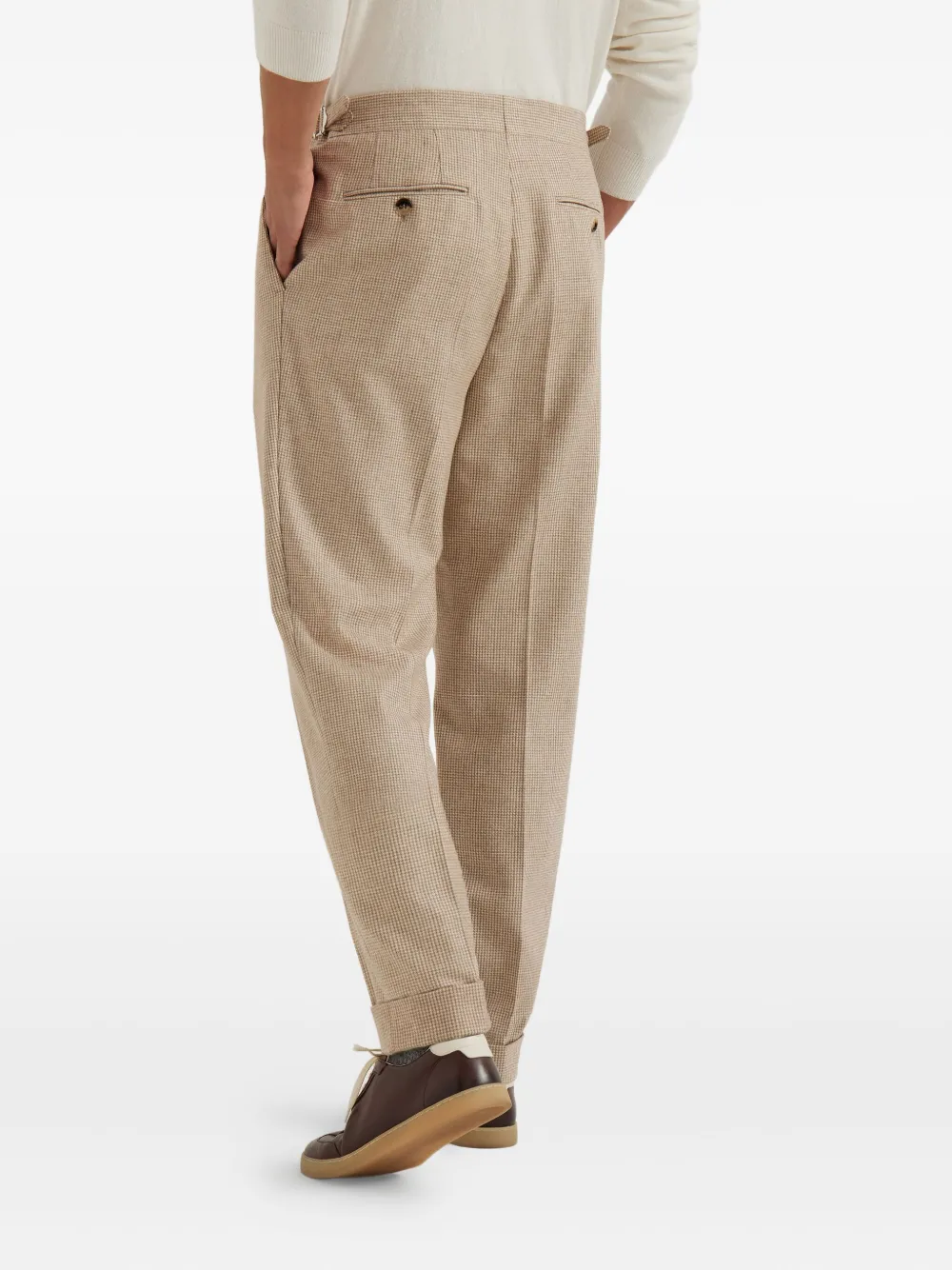 Brunello Cucinelli Broek met pied-de-poule print Beige