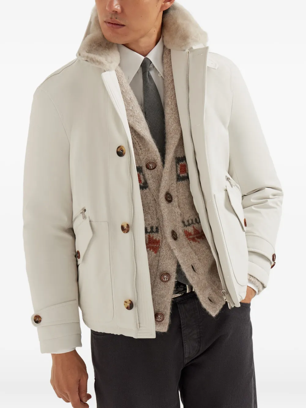 Brunello Cucinelli Gewatteerd bomberjack Beige