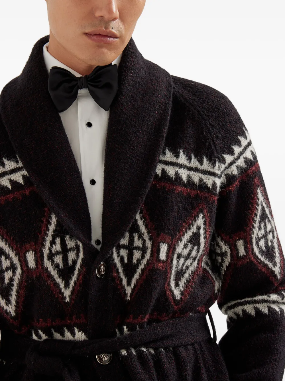 Brunello Cucinelli Vest met geometrisch jacquard en ceintuur Zwart