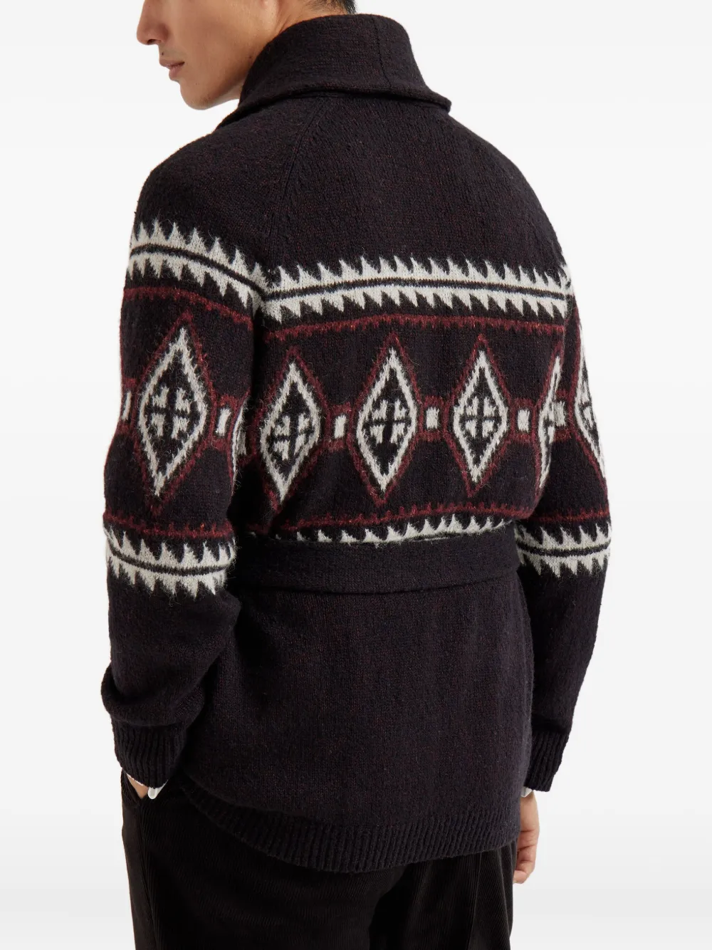 Brunello Cucinelli Vest met geometrisch jacquard en ceintuur Zwart