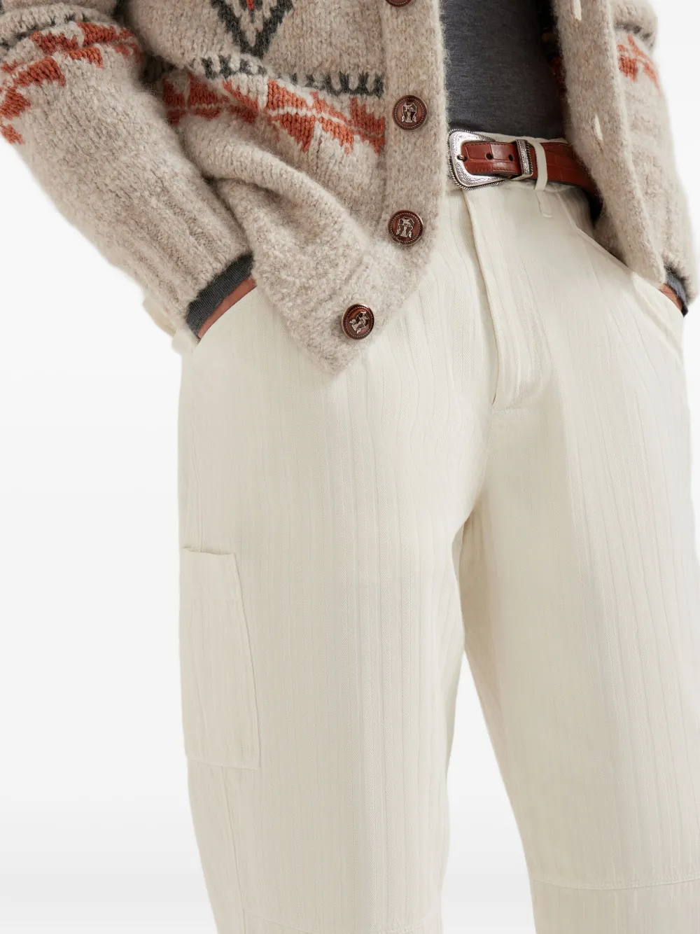 Brunello Cucinelli Broek met chevron-streep Wit