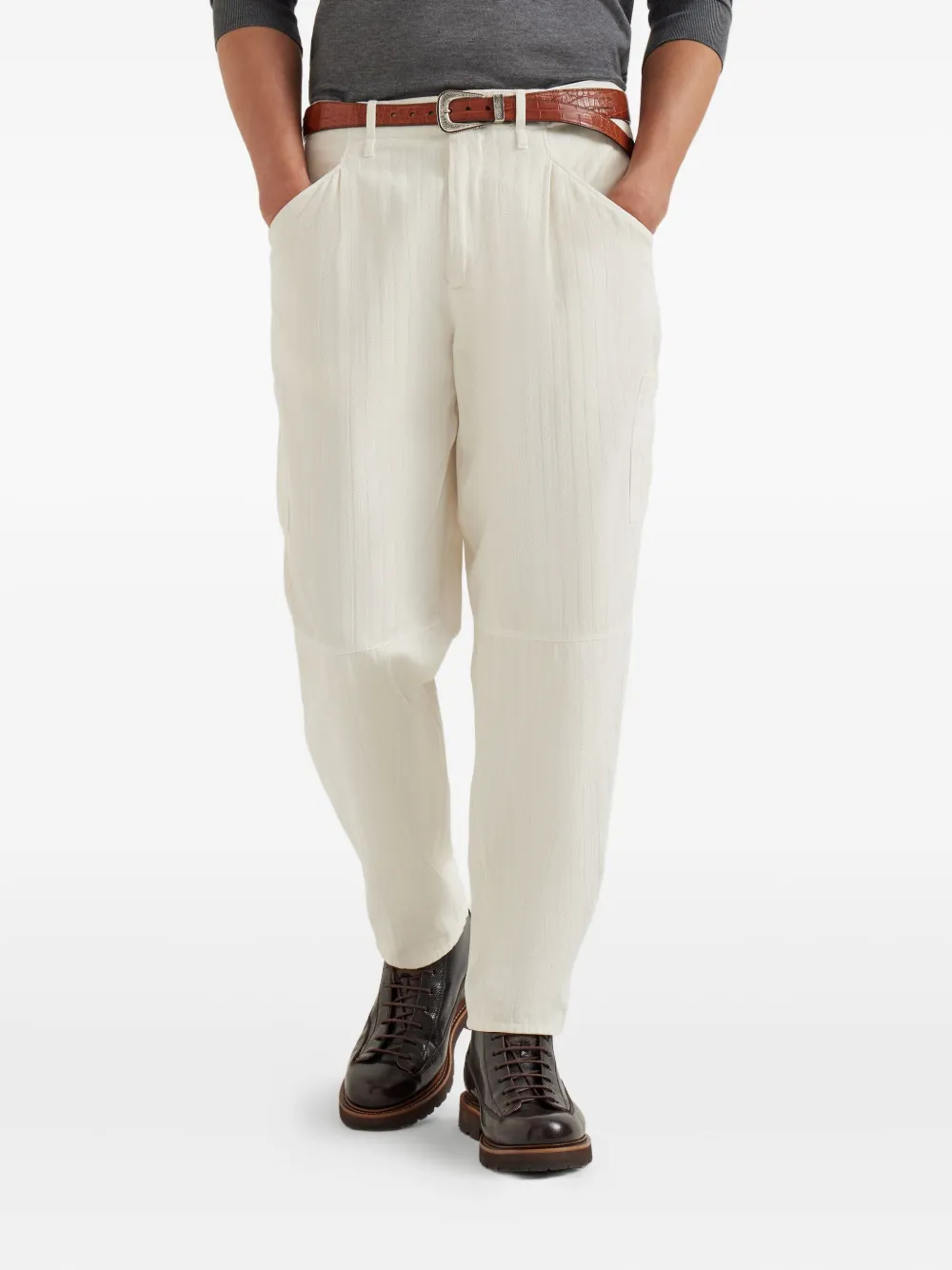 Brunello Cucinelli Broek met chevron-streep Wit