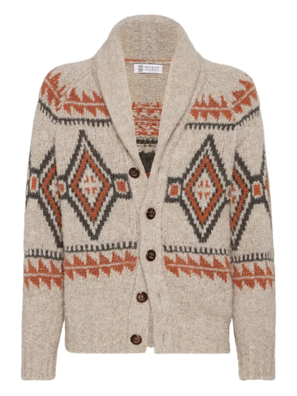 Brunello Cucinelli ジオメトリックジャカード カーディガン 