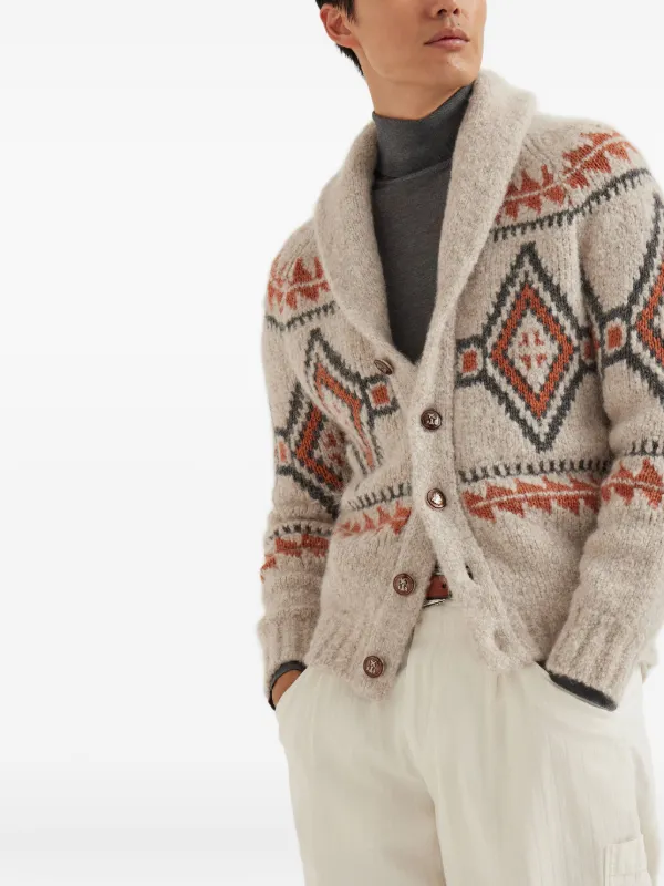 Brunello Cucinelli ジオメトリックジャカード カーディガン 