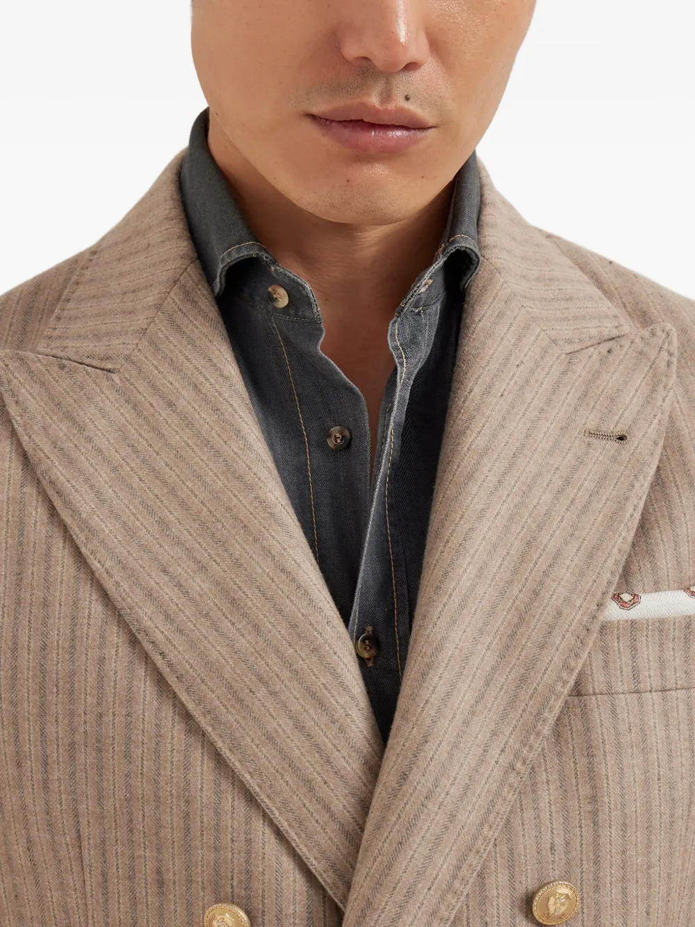 Brunello Cucinelli Gestreepte blazer met dubbele rij knopen Beige