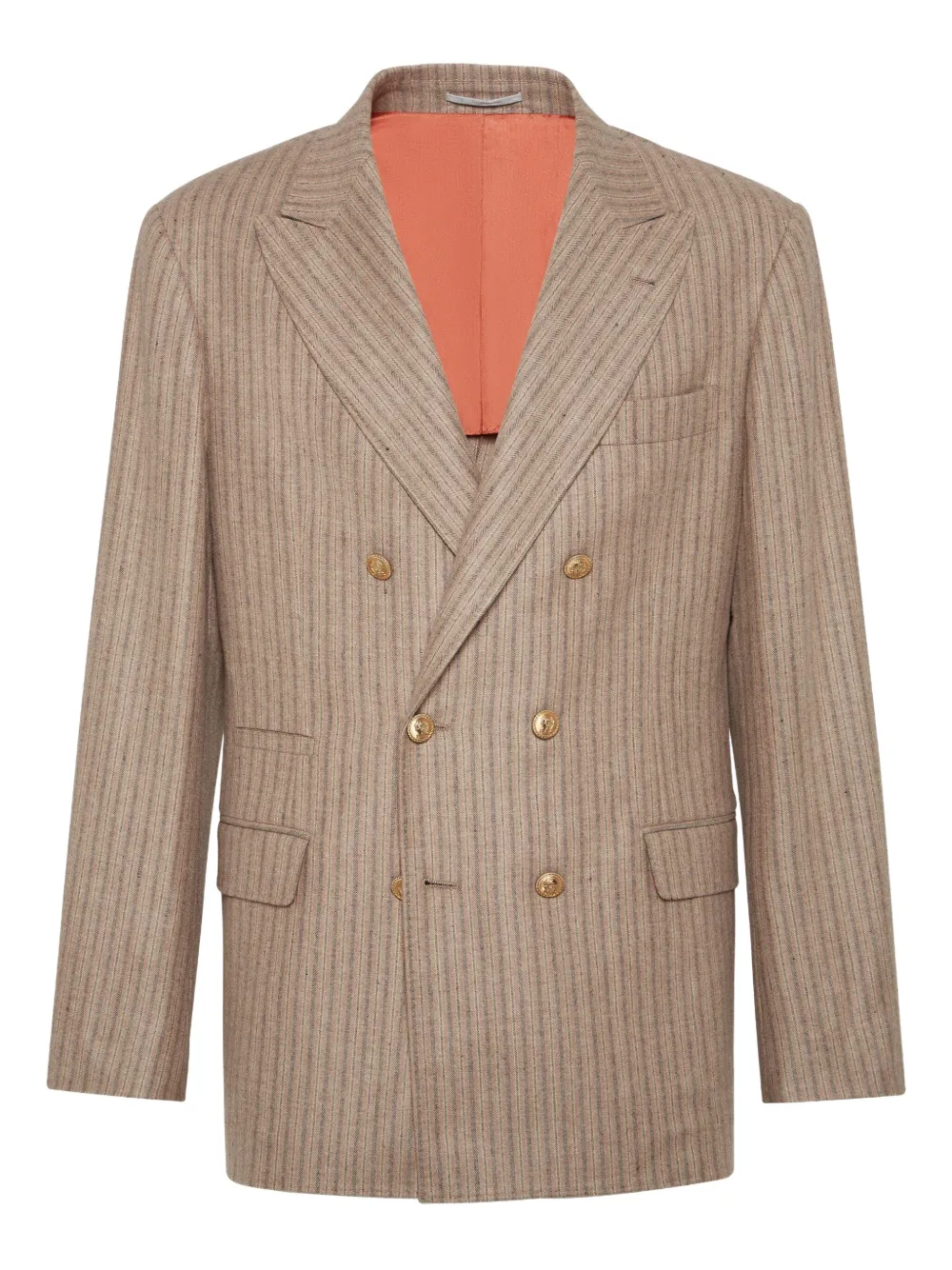 Brunello Cucinelli Doppelreihiges Sakko mit Streifen | Nude | Image 1