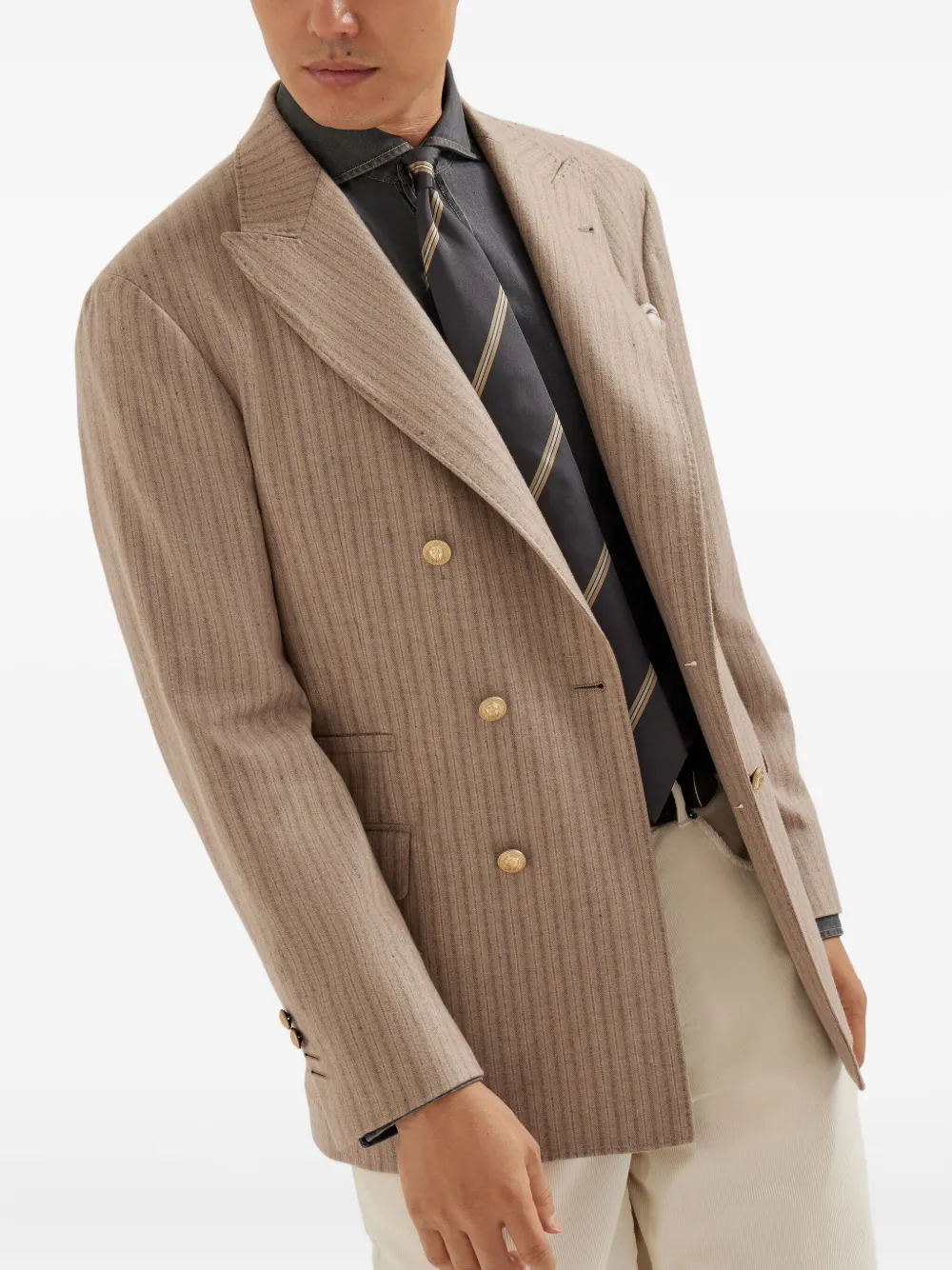 Brunello Cucinelli Gestreepte blazer met dubbele rij knopen Beige