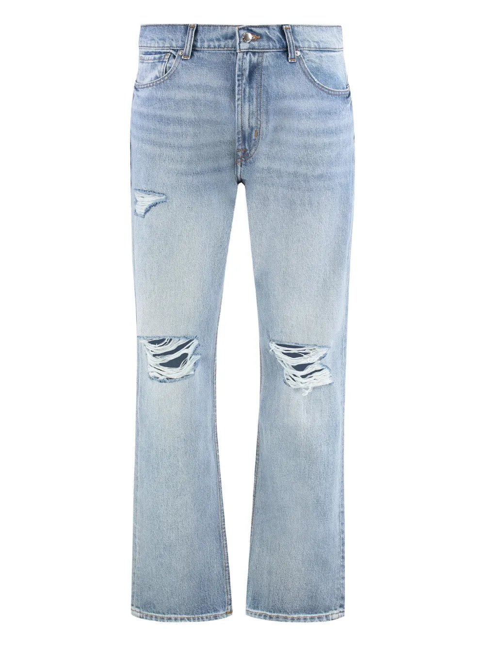 7 For All Mankind Elephant Leg Ripped Light Denim Jeans In Blue