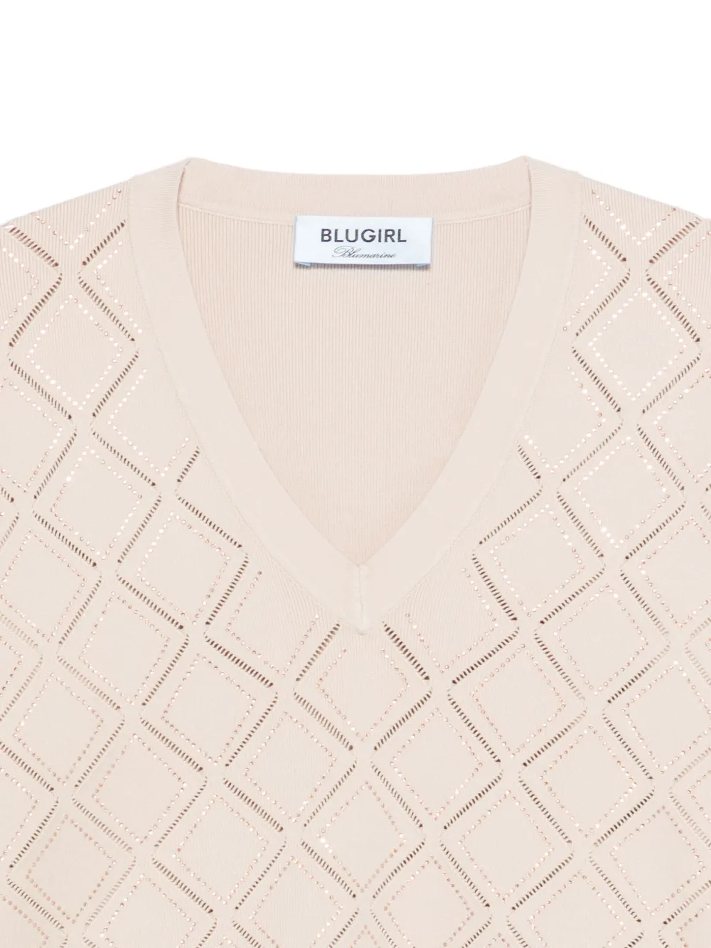 Blugirl Openwork V-neck Sweater In Pink