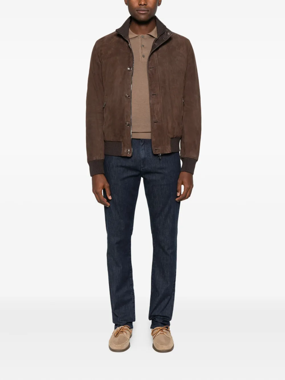 Canali Poloshirt met lange mouwen - Bruin