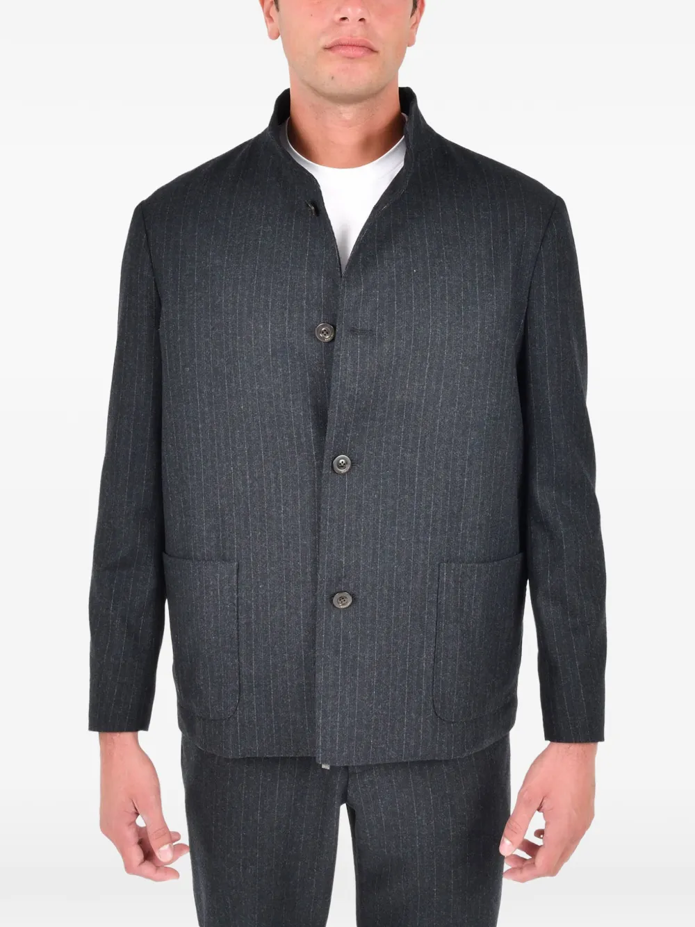 Boglioli pinstripe button shirt jacket | Grey | Image 1