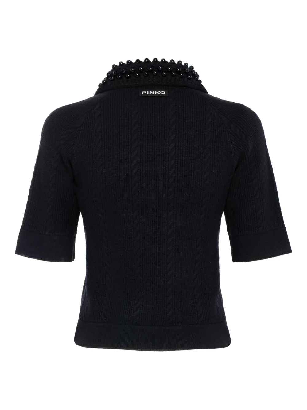 PINKO beaded-collar cable-knit knitted polo top - Zwart