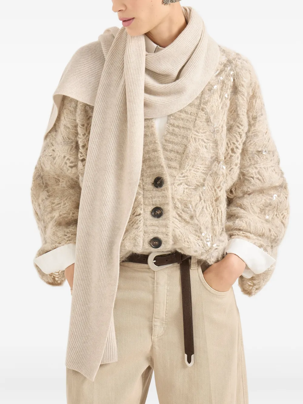 Brunello Cucinelli Cashmere Knit Scarf In Neutral