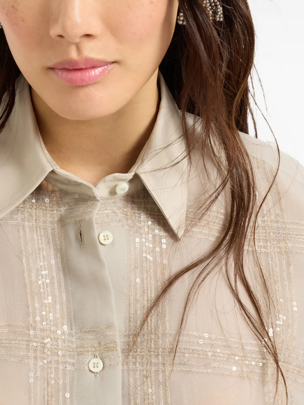 Brunello Cucinelli Dazzling Embroidered Shirt In Neutral