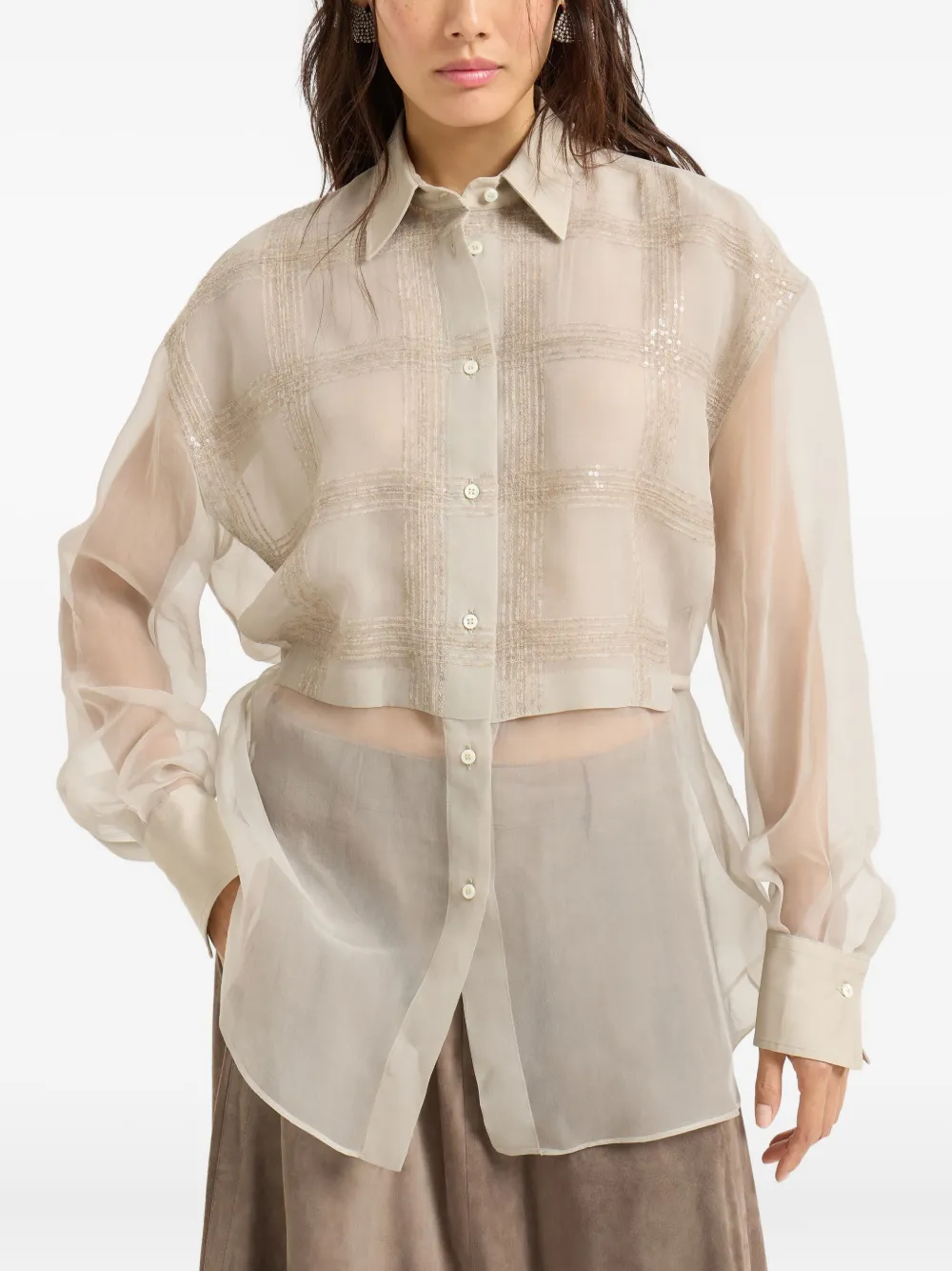 Brunello Cucinelli Dazzling Embroidered Shirt In Neutral