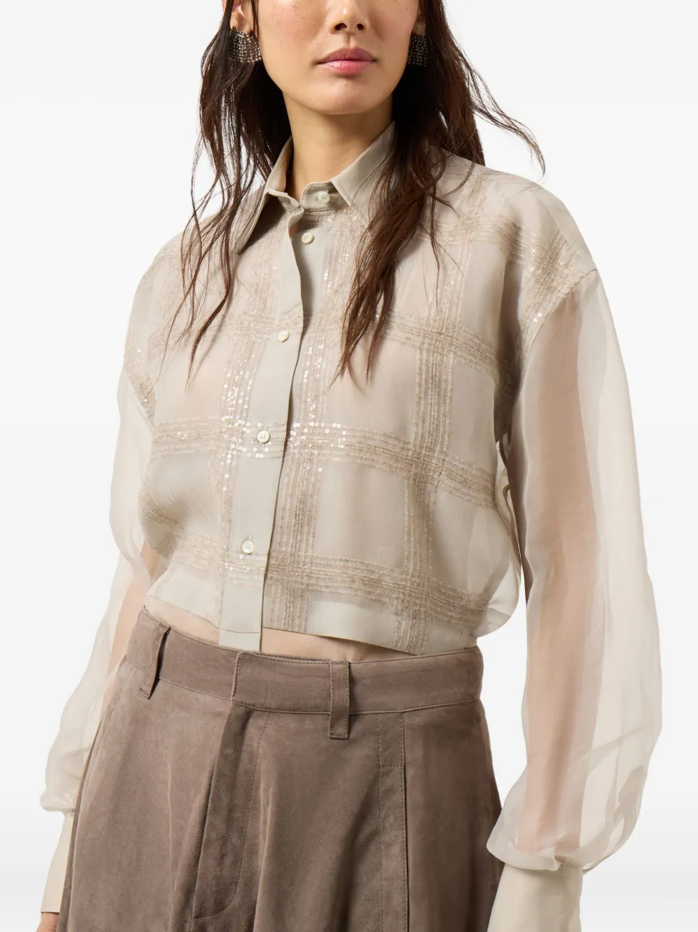 Brunello Cucinelli Dazzling Embroidered Shirt In Neutral