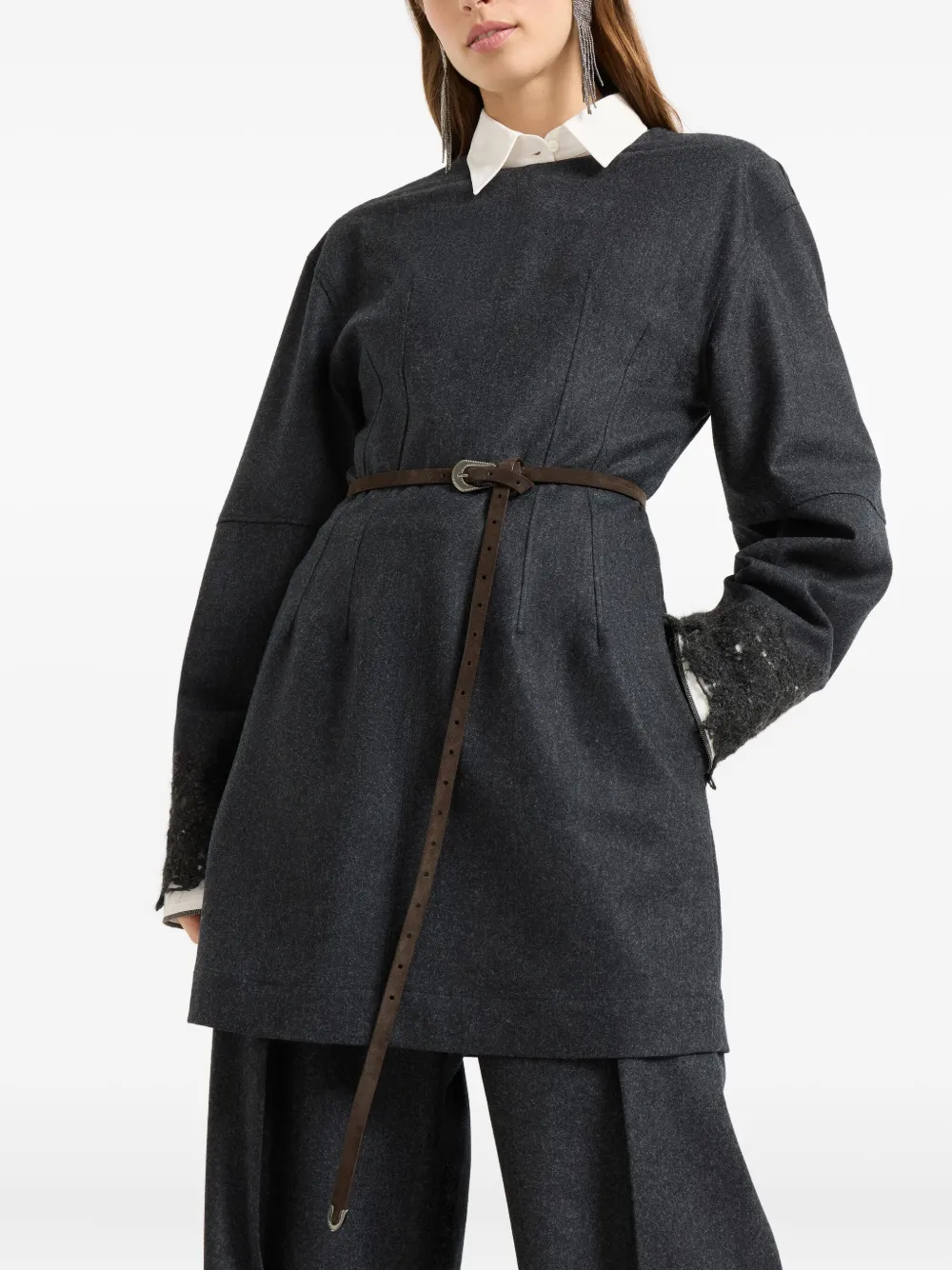 Brunello Cucinelli Suede Slim Western Belt In Brown