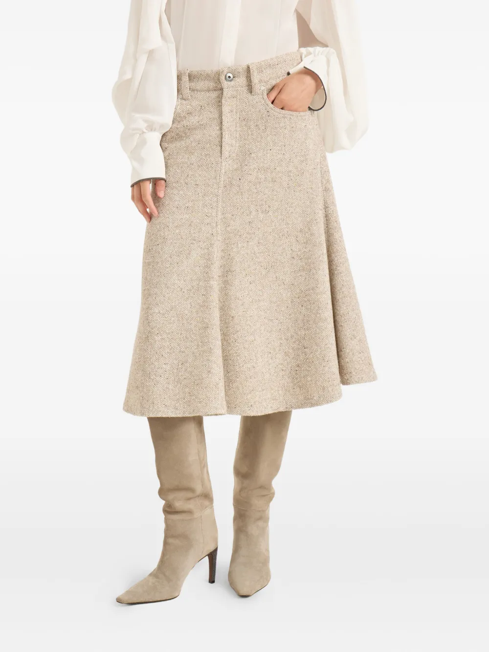 Brunello Cucinelli Midi-rok met vijf zakken Beige