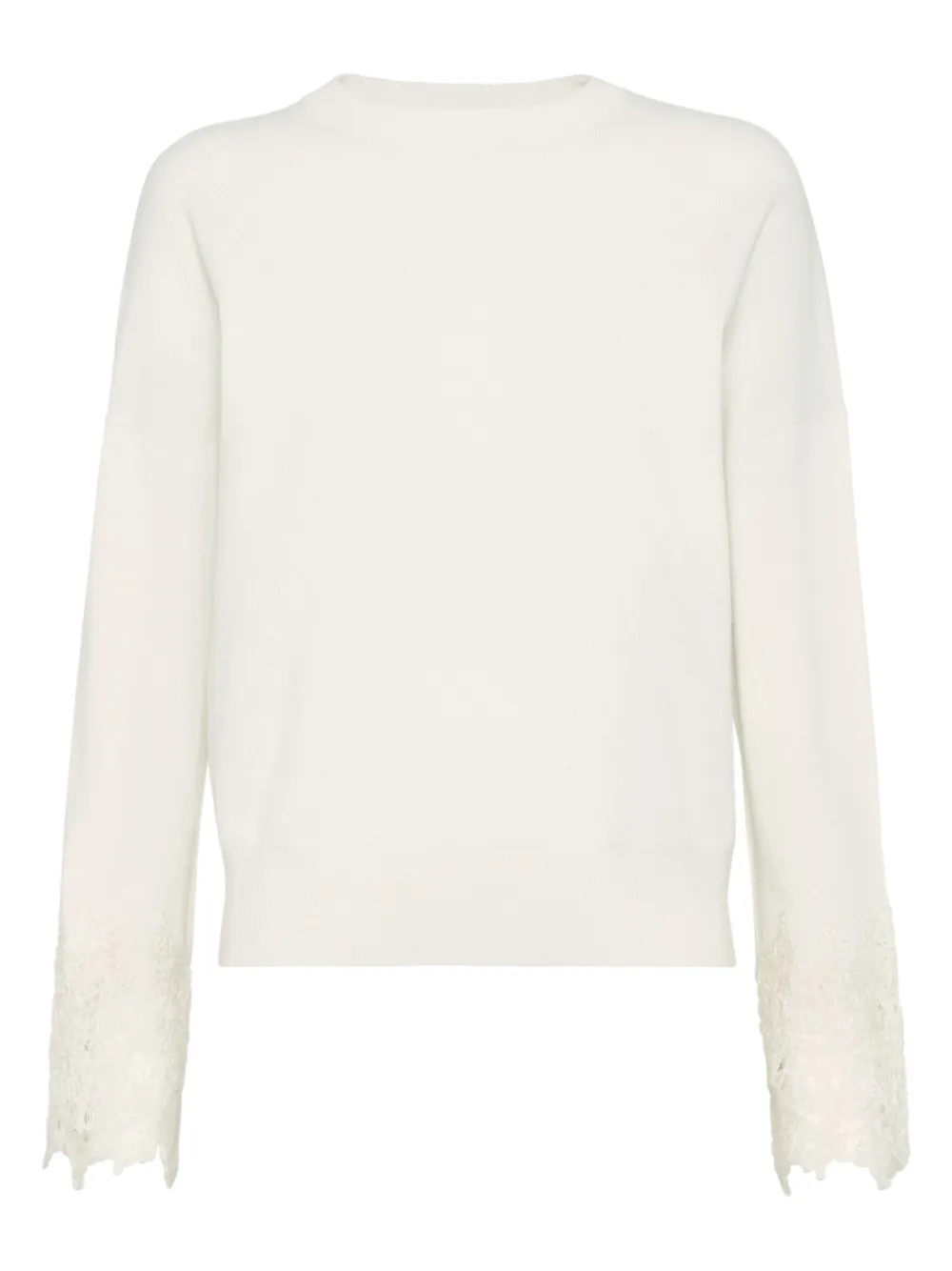 Brunello Cucinelli Cashmere Wispy Lace-cuff Sweater In White