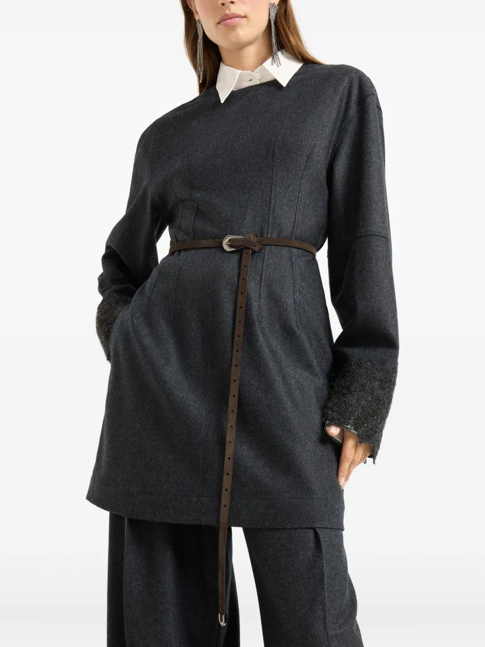 Brunello Cucinelli Wool Mini Dress In Gray