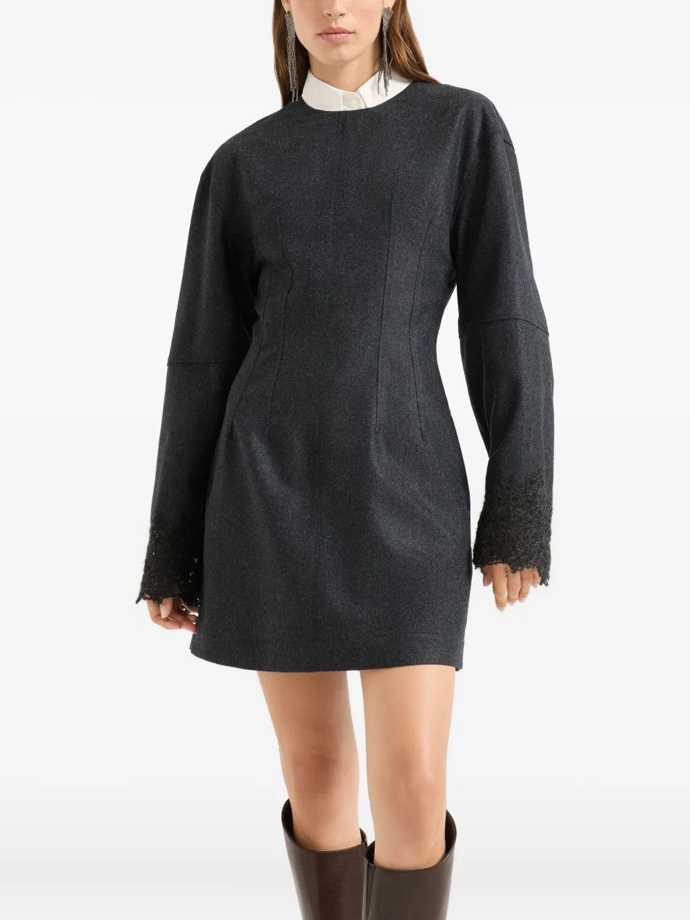 Brunello Cucinelli Wool Mini Dress In Gray