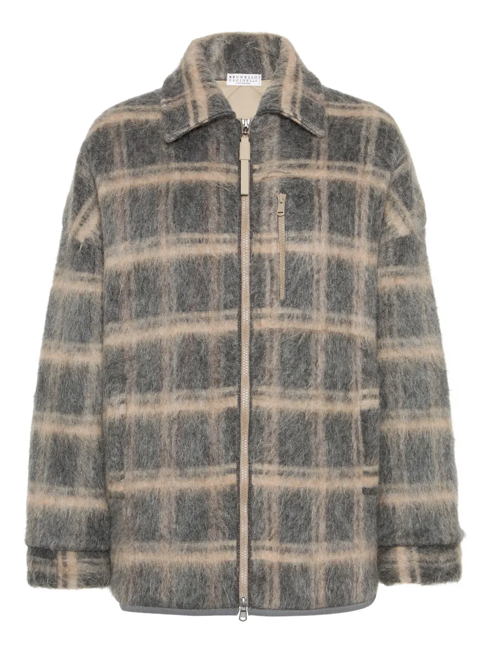 Brunello Cucinelli check knit jacket | Grey | Image 1