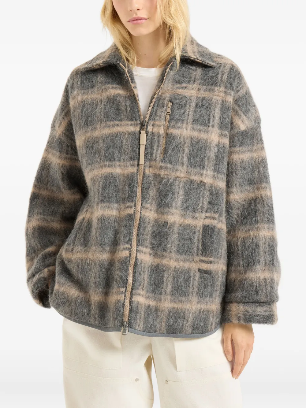 Brunello Cucinelli Jacquard Check Knit Outerwear Jacket In Multi