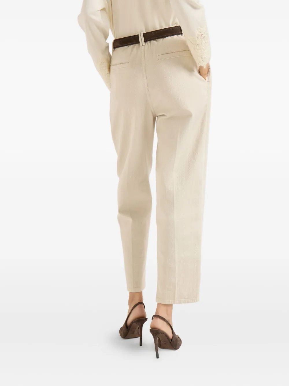 Brunello Cucinelli Baggy Trousers With Monili In Neutral