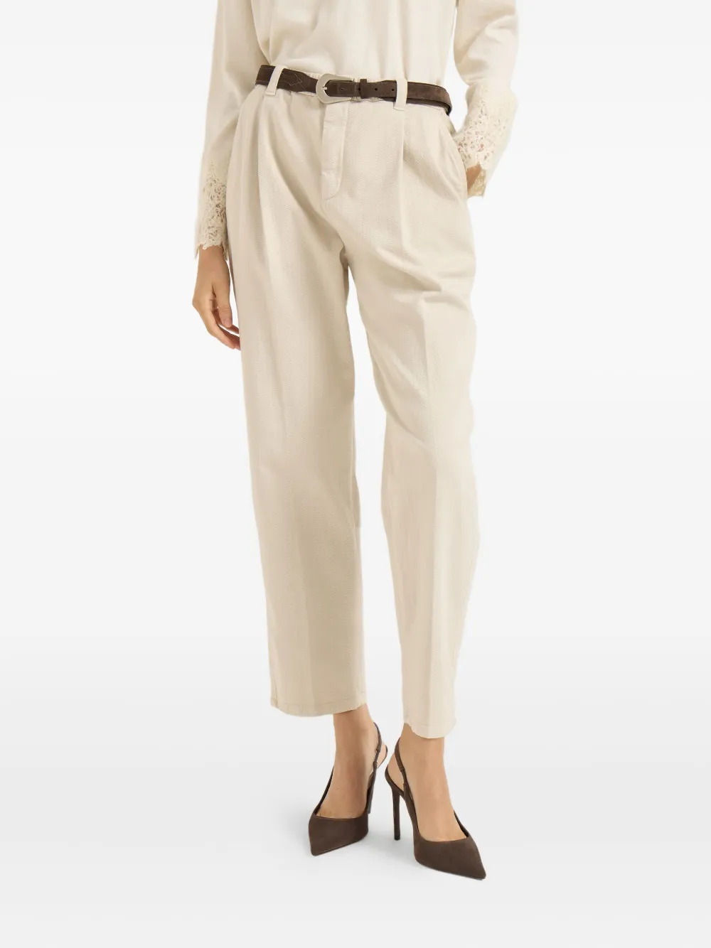 Brunello Cucinelli Baggy Trousers With Monili In Neutral