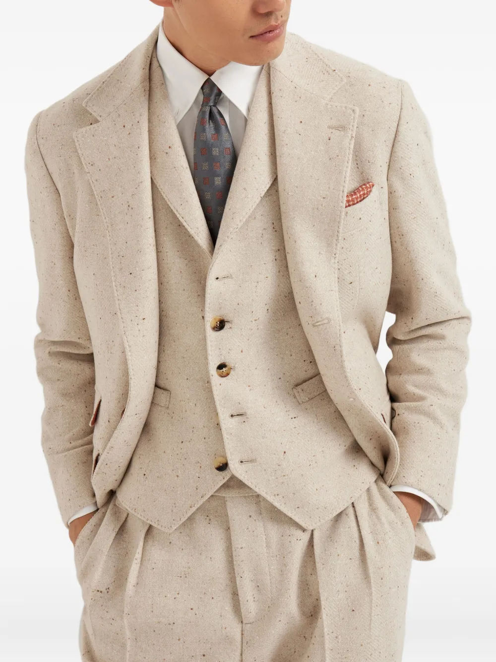 Brunello Cucinelli Blazer met gekerfde revers Beige