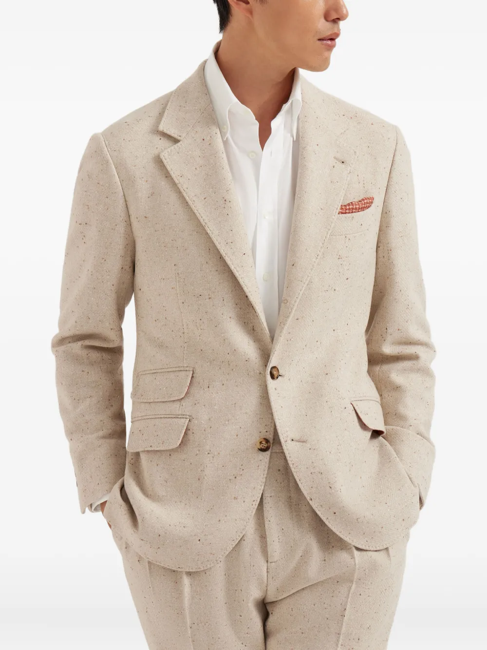 Brunello Cucinelli Blazer met gekerfde revers Beige