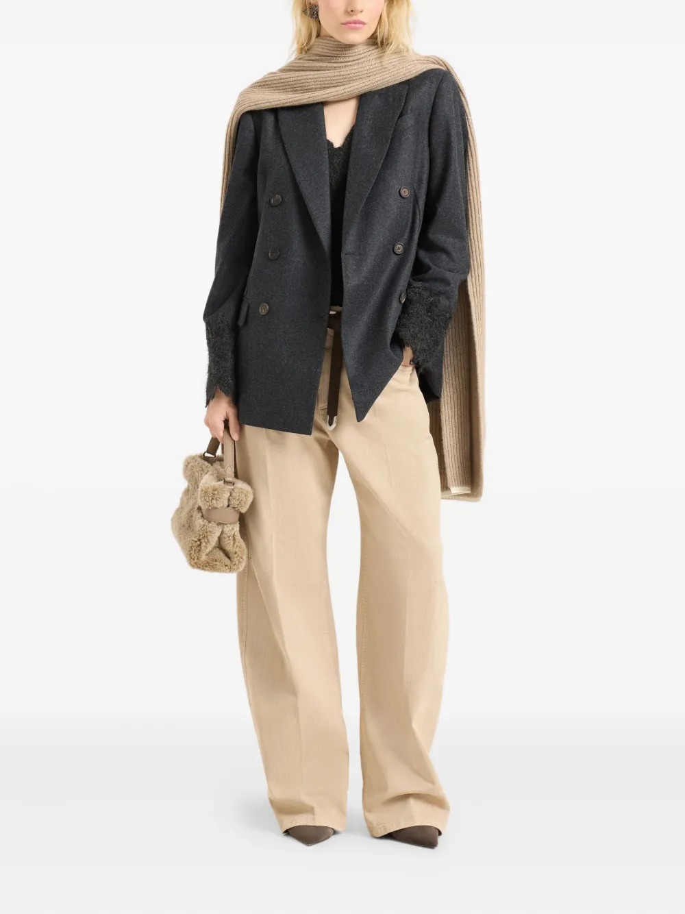 Brunello Cucinelli Double-breasted Blazer In Gray