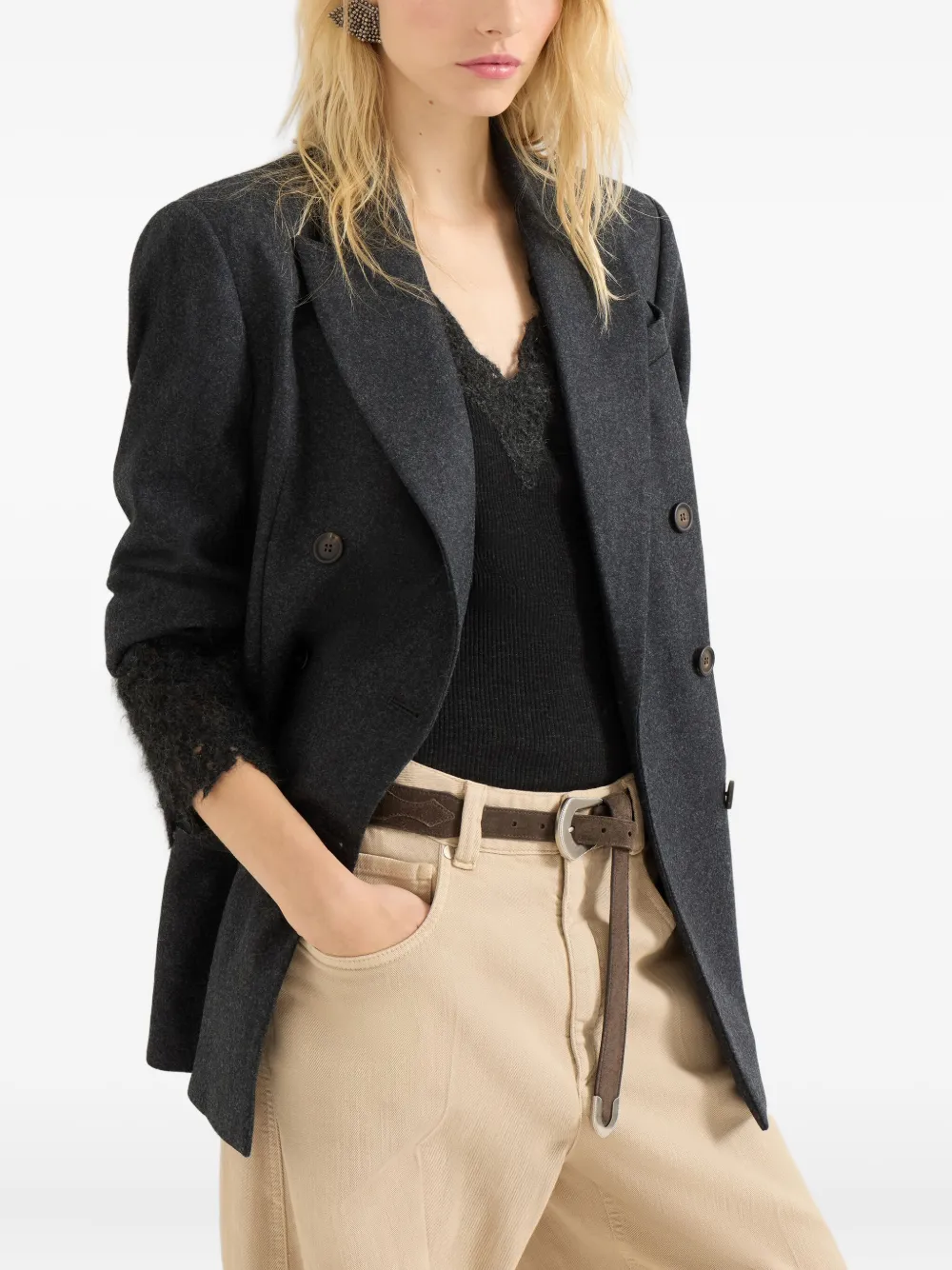 Brunello Cucinelli Double-breasted Blazer In Gray