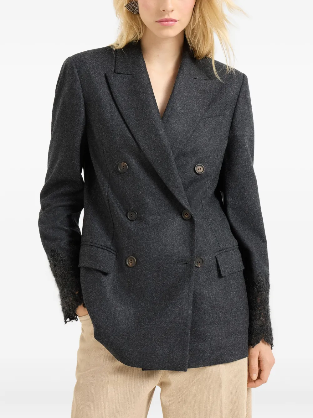 Brunello Cucinelli Double-breasted Blazer In Gray