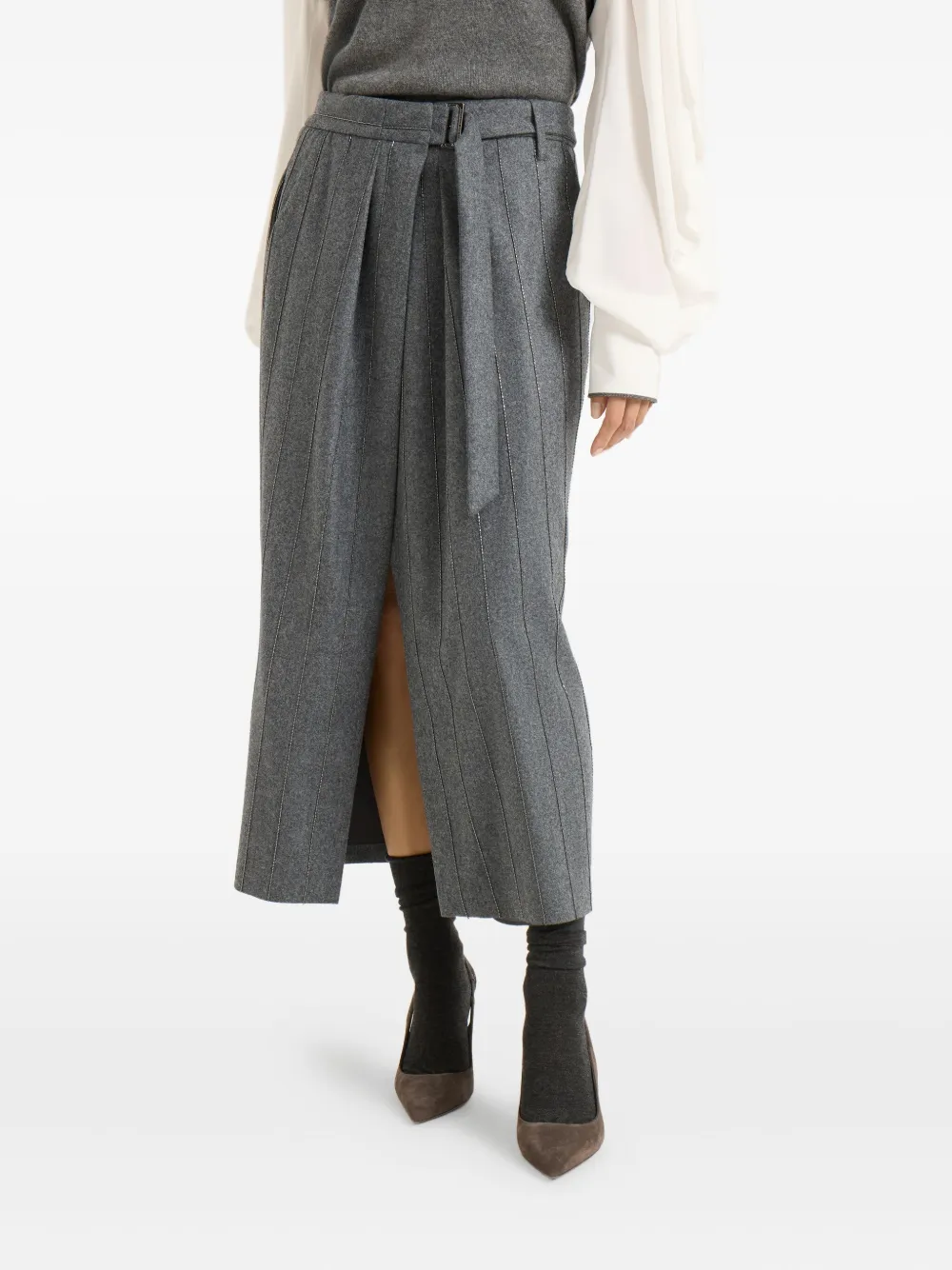 Brunello Cucinelli Wikkelrok met krijtstreep Grijs