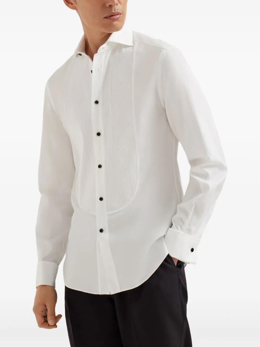 Brunello Cucinelli Geplooid smoking overhemd Wit