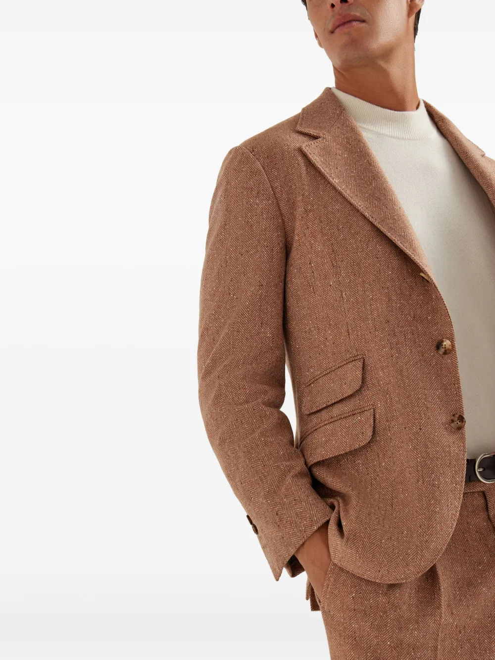 Brunello Cucinelli Blazer met visgraatpatroon Bruin