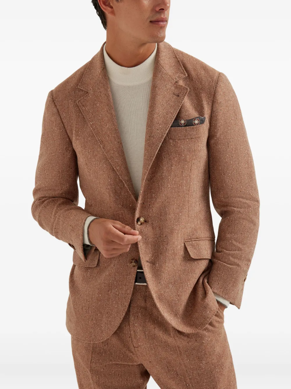 Brunello Cucinelli Blazer met visgraatpatroon Bruin