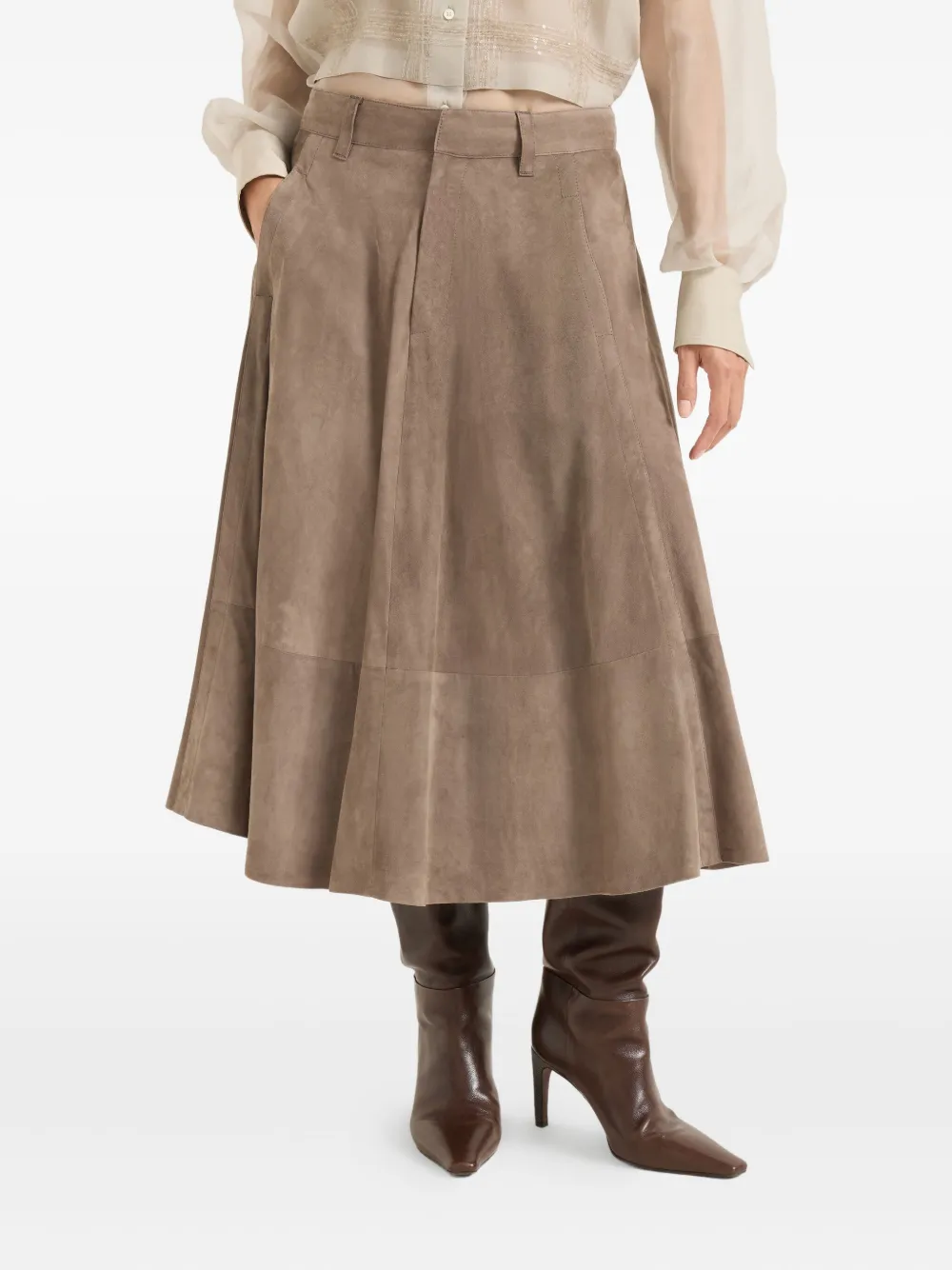 Brunello Cucinelli Suède midi-rok Bruin