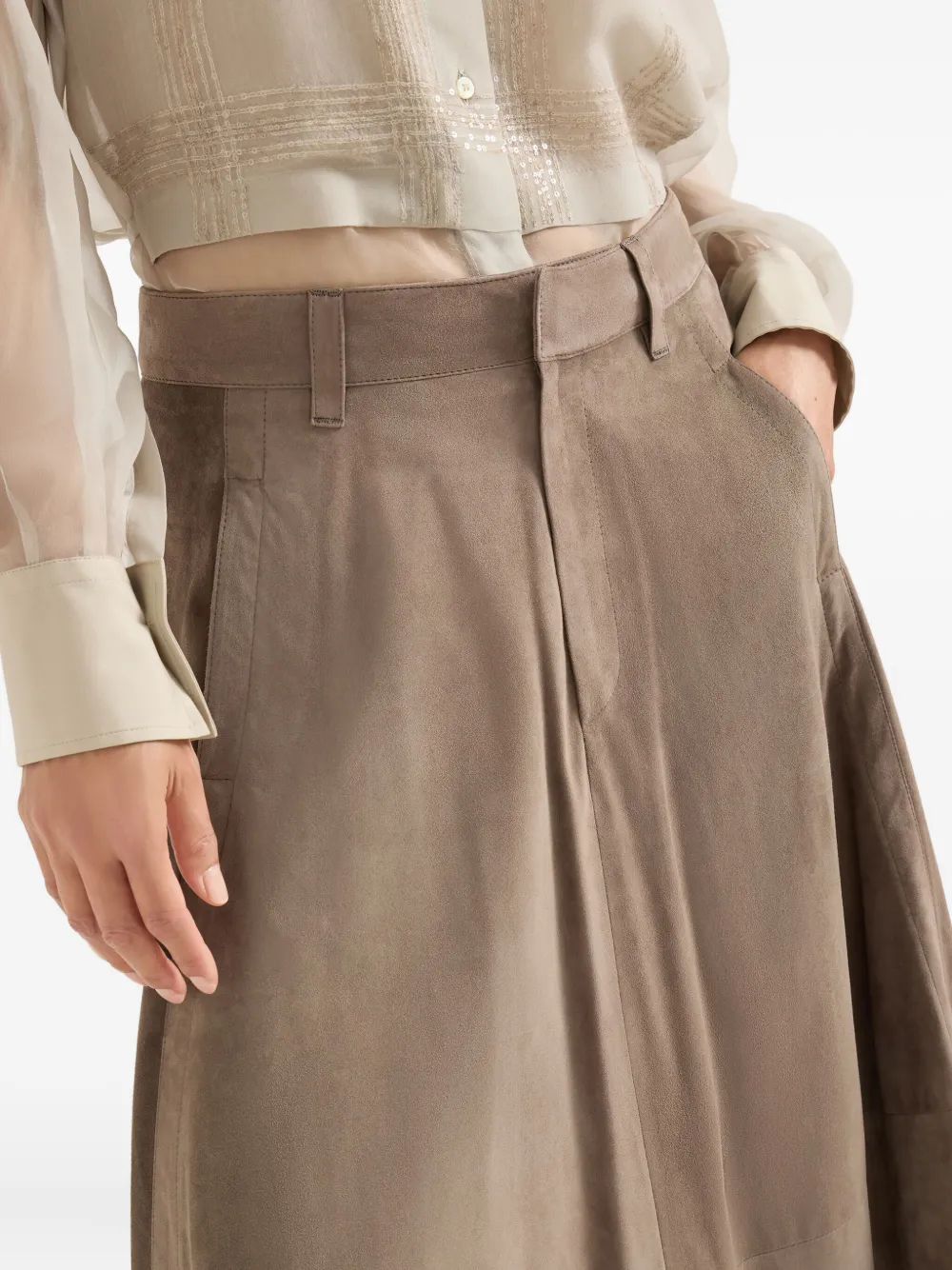 Brunello Cucinelli Suède midi-rok Bruin