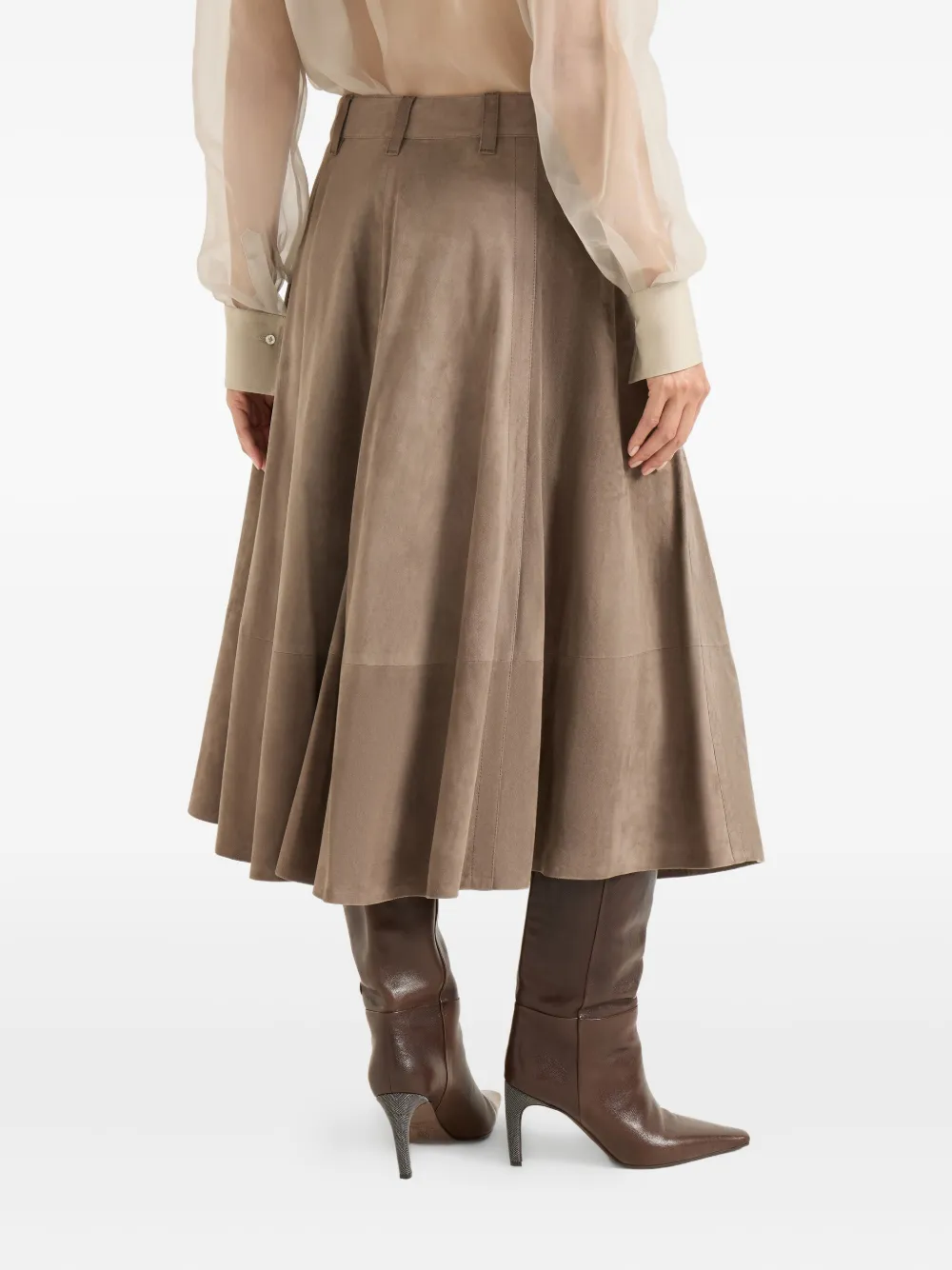 Brunello Cucinelli Suède midi-rok Bruin