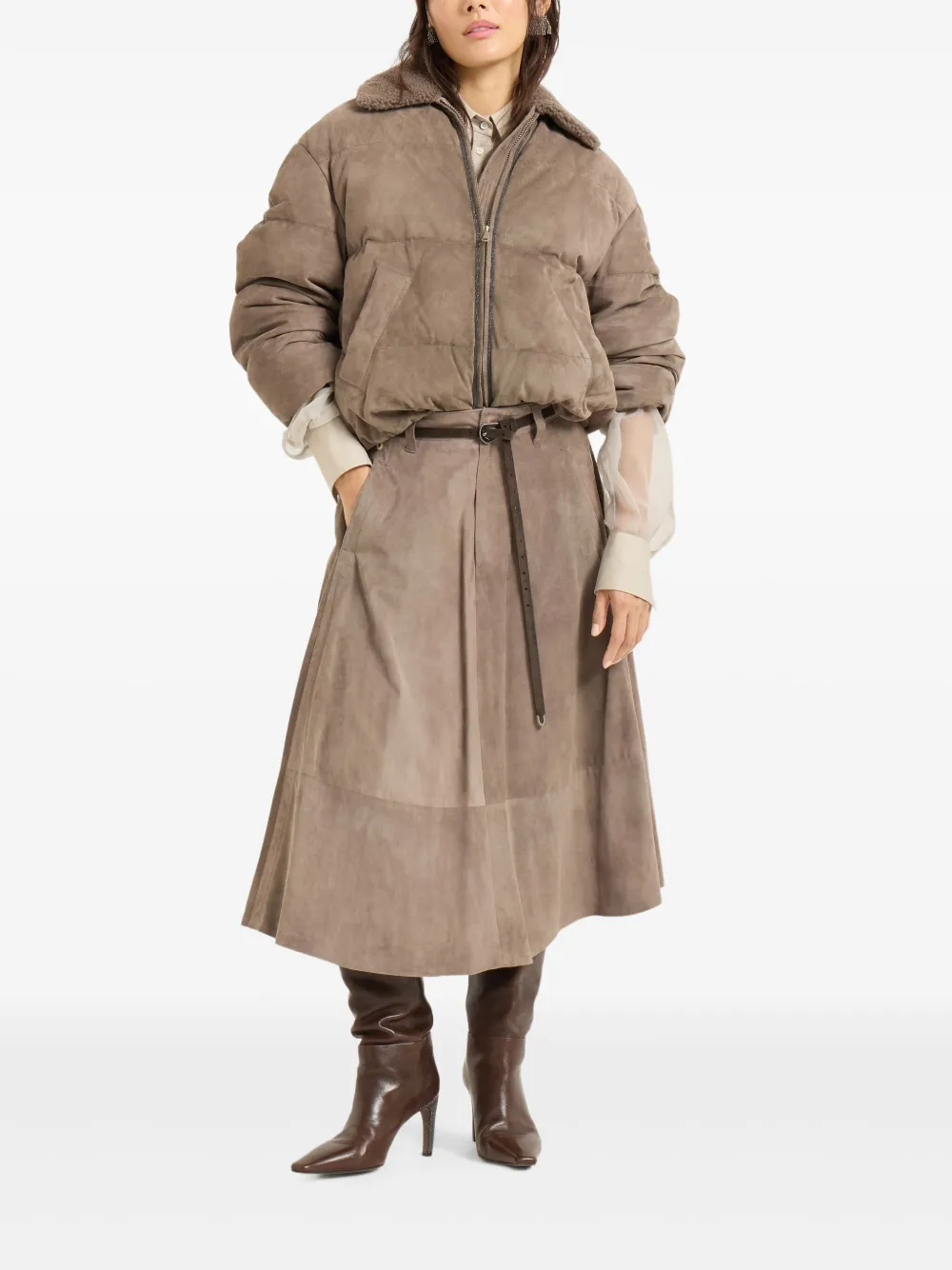 Brunello Cucinelli Suède midi-rok - Bruin