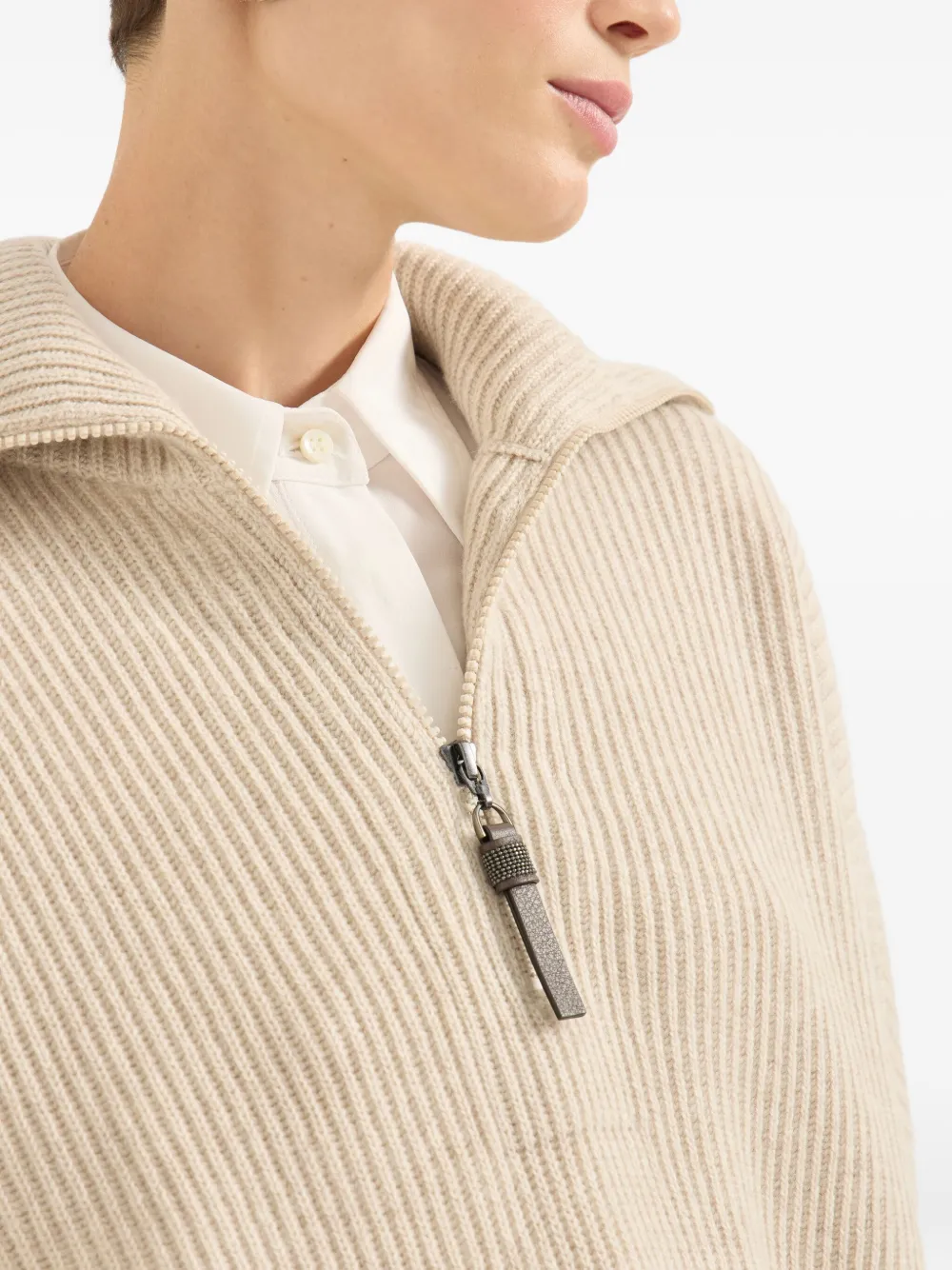 Brunello Cucinelli Cashmere English Rib Sweater In Neutral