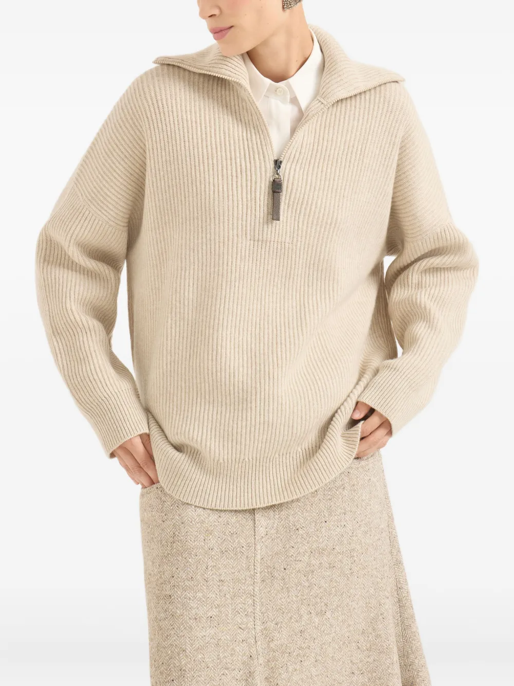 Brunello Cucinelli Cashmere English Rib Sweater In Neutral