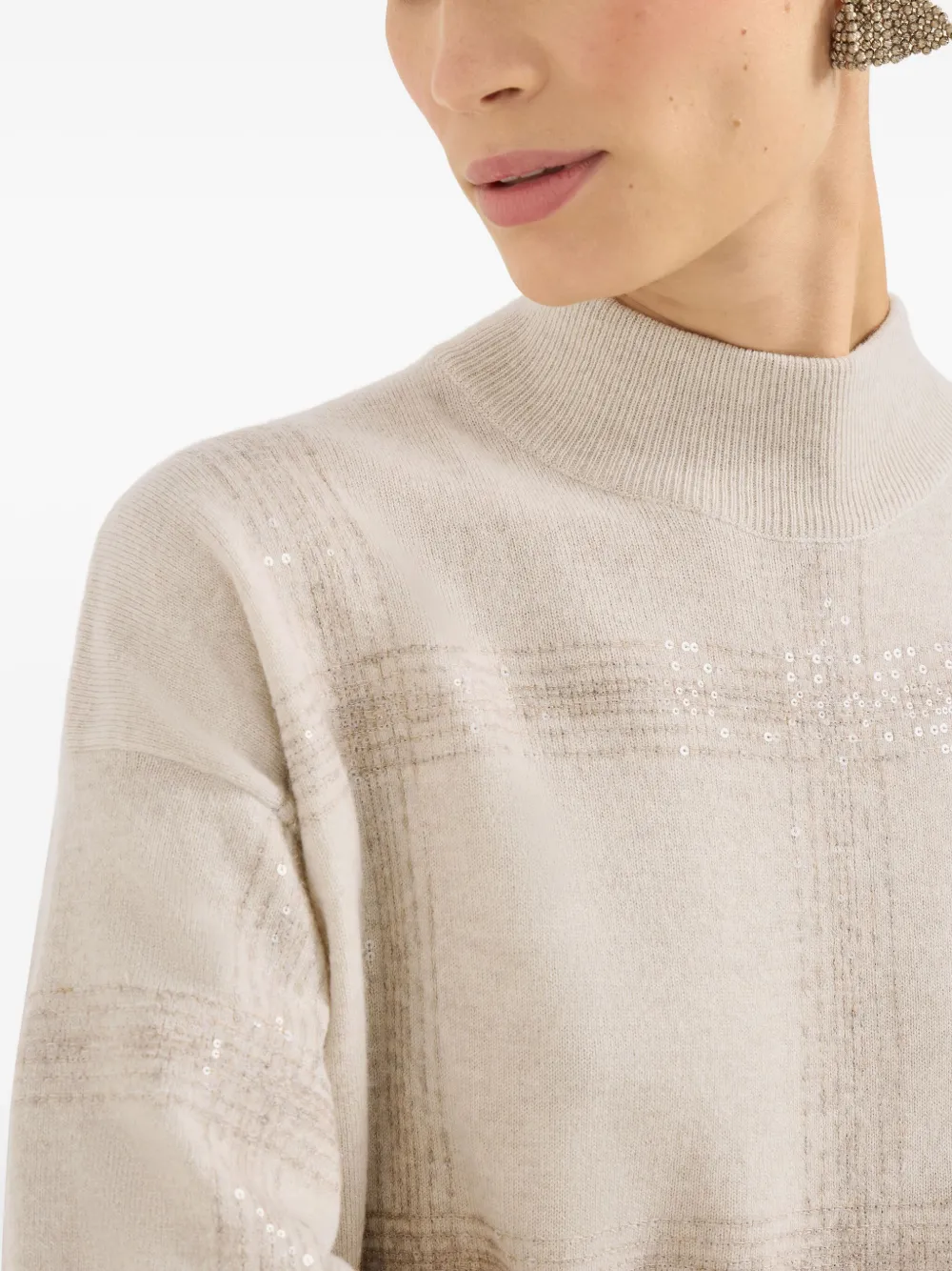 Brunello Cucinelli Mock-neck Midi Dress In Neutral
