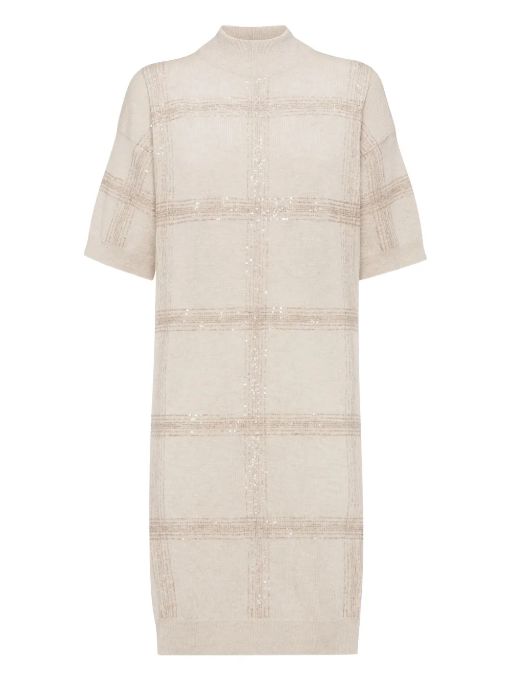 Brunello Cucinelli Mock-neck Midi Dress In Neutral